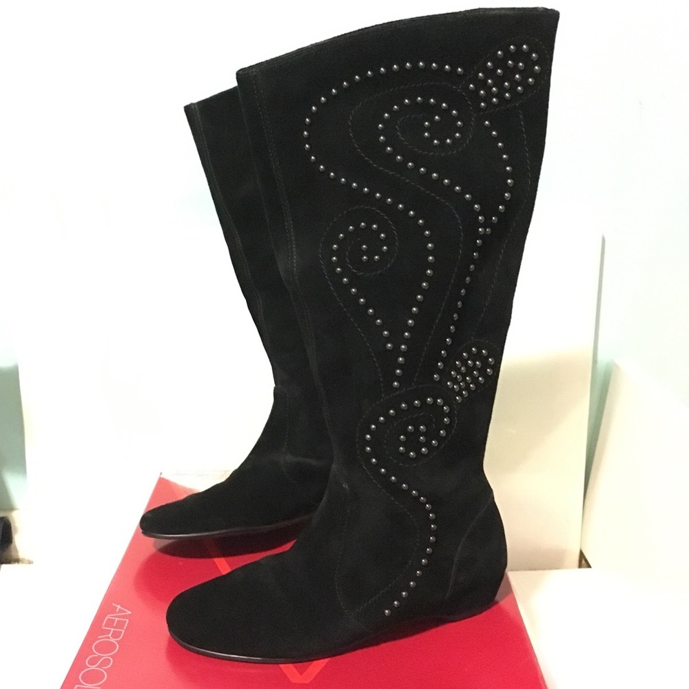 Black knee high suede boots
